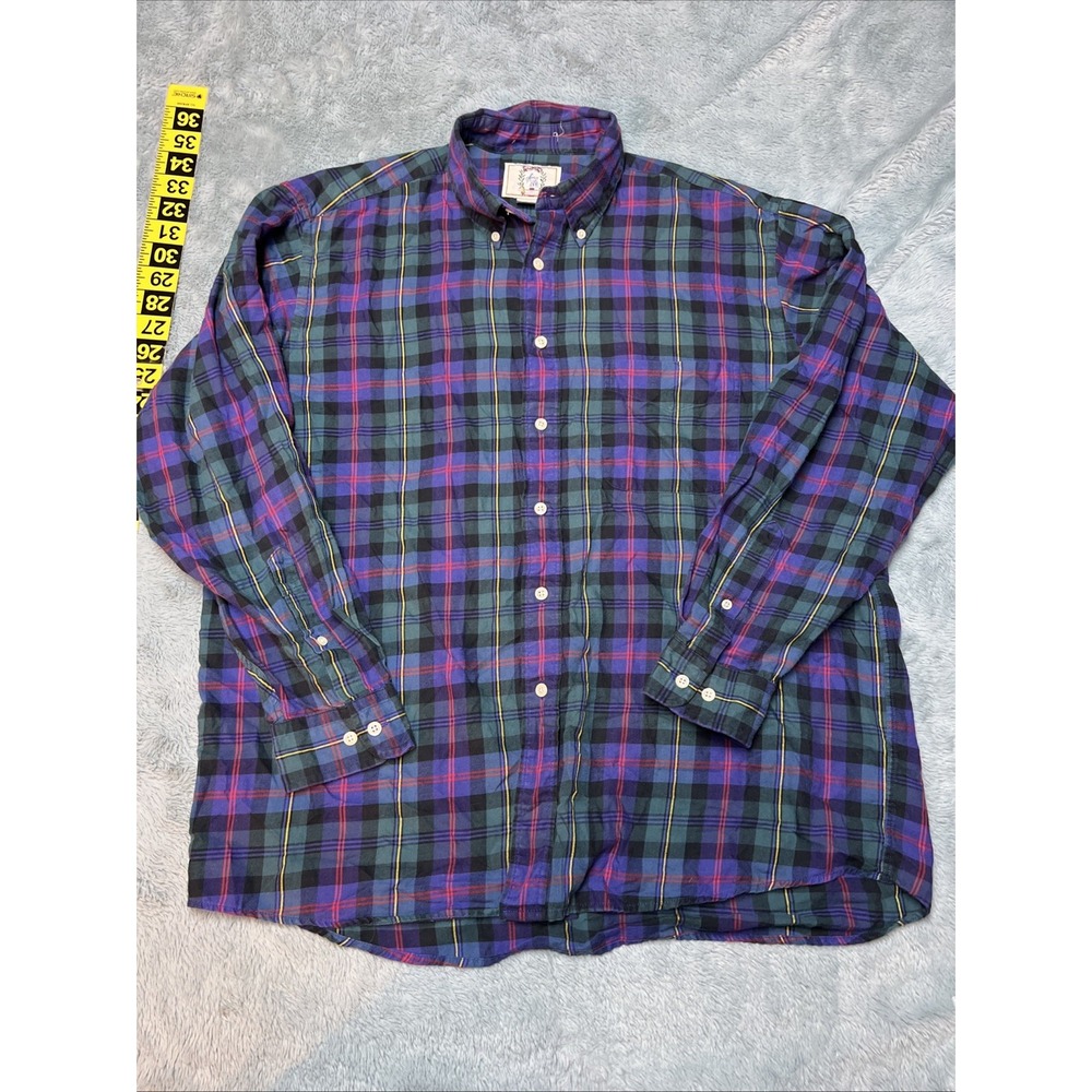 Vintage Sears Roebuck Shirt Men's L Plaid Check Button Down 1980's Single Stitch